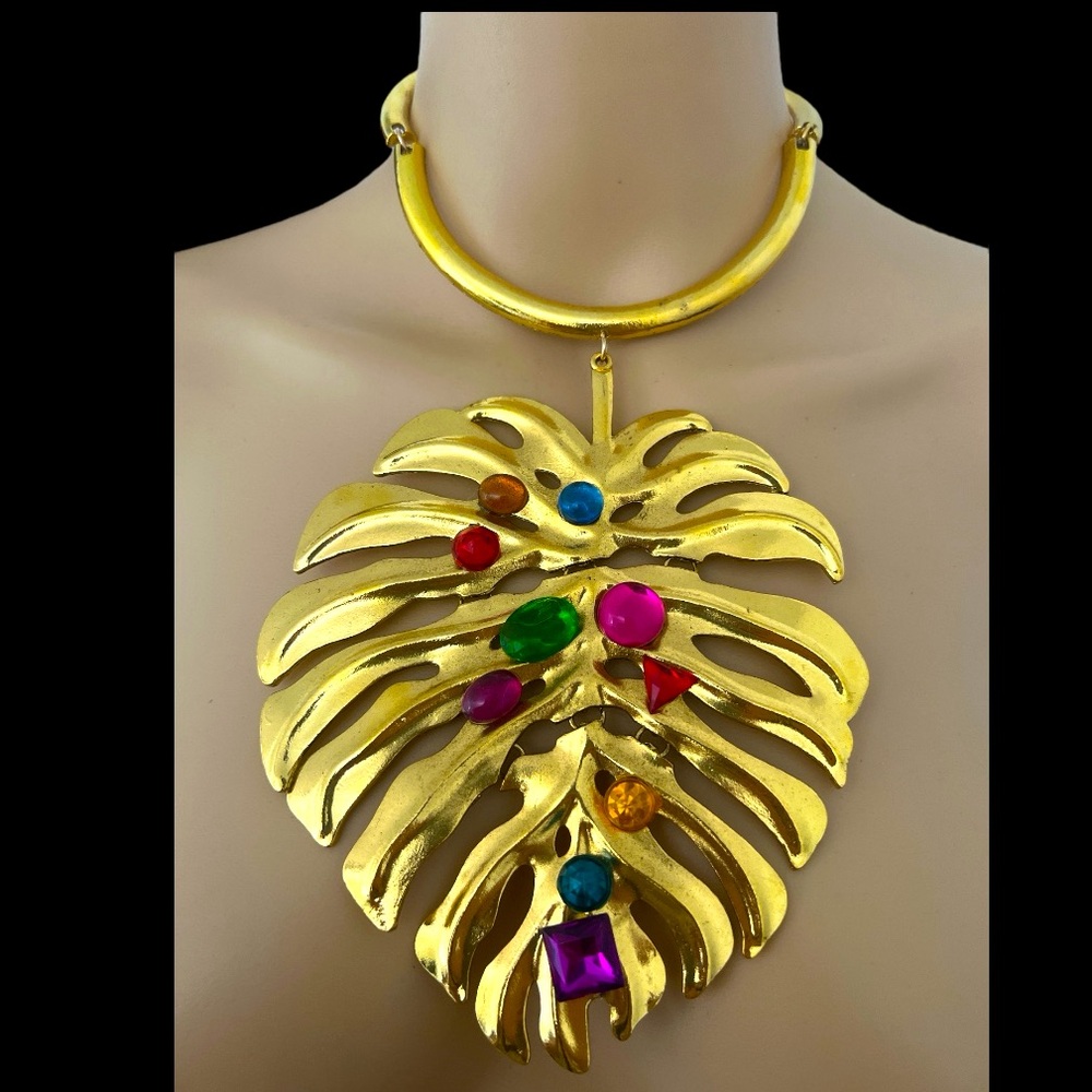 Massive Monstera Leaf Necklace Bejeweled